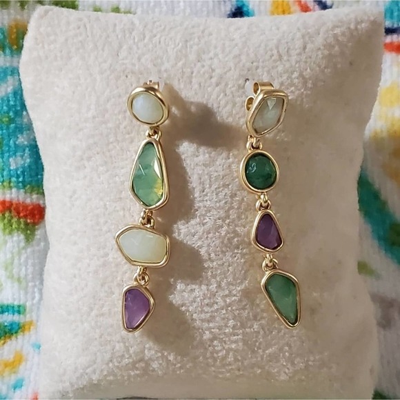 Lucky brand jeweled geometric gold tone drop earrings NEW!!!! - Picture 1 of 4